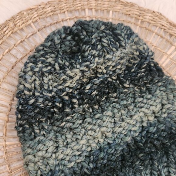 Handknit Green Colorful Winter Hat One of A Kind - Picture 4 of 4